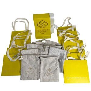 Lot of 20 Kendra Scott Dust Bags, Mini Gift Bags And Two Boxes Yellow Gold Gray